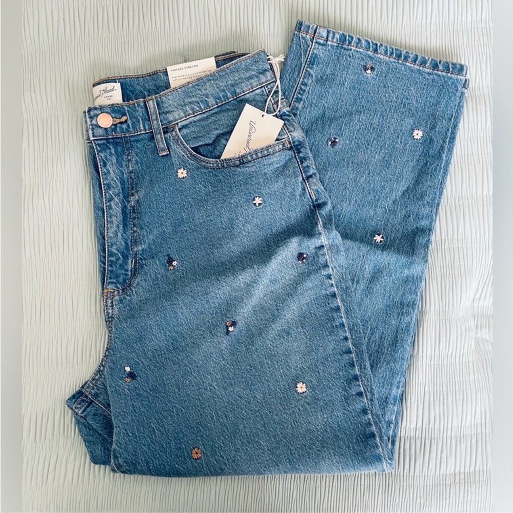 Universal Thread High Rise Embroidered flowers vintage straight denim